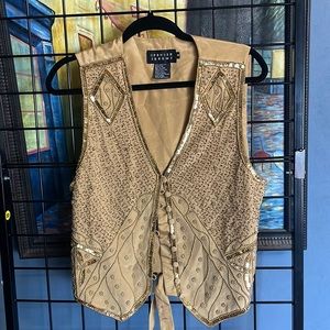 Spenser Jeremy Gold beaded and sequin button up vest Sz M